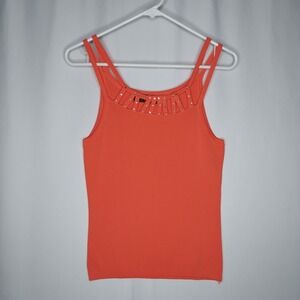 Cal Fashion Sequin Rib Tank‎ Womens XS Orange Strappy Diamond Y2K Going-Out 00s